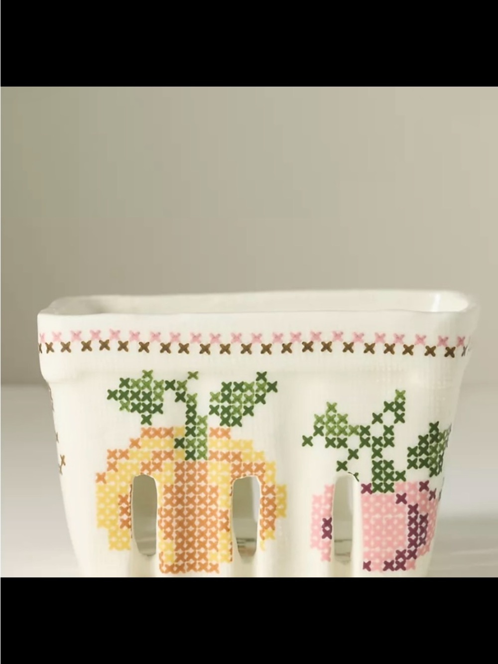 Anthropologie White Stoneware Berry Basket.